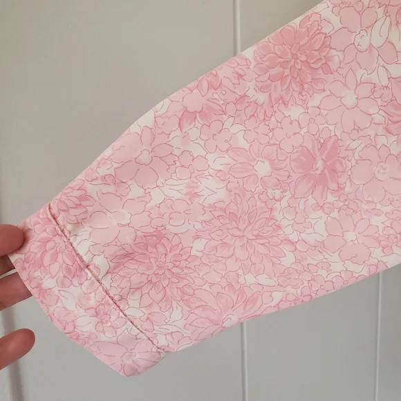 Vintage Polyester Shirt Women's L Pink Floral All Over Print - Picture 4 of 12